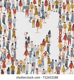 Crowd of People in The Shape of Alphabet "M" : Vector Illustration