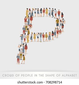 Crowd of People in The Shape of Alphabet "P" : Vector Illustration