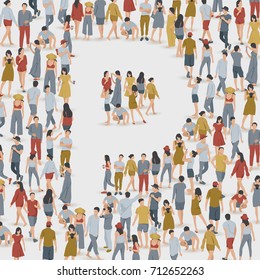 Crowd of People in The Shape of Alphabet "P" : Vector Illustration