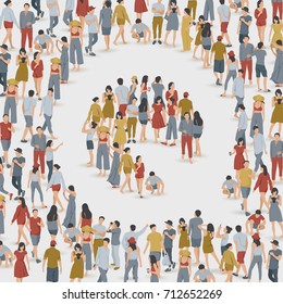 Crowd of People in The Shape of Alphabet "Q" : Vector Illustration