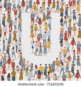 Crowd of People in The Shape of Alphabet "U" : Vector Illustration