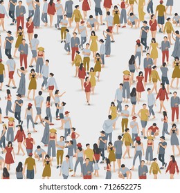 Crowd of People in The Shape of Alphabet "V" : Vector Illustration