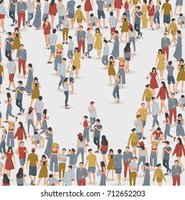 Crowd of People in The Shape of Alphabet "W" : Vector Illustration