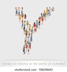 Crowd of People in The Shape of Alphabet "Y" : Vector Illustration
