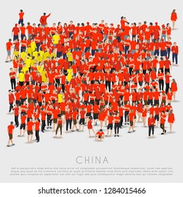 Crowd of people in shape of China flag : Vector Illustration