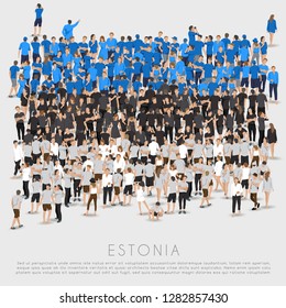 Crowd of people in shape of Estonia flag : Vector Illustration