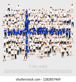 Crowd of people in shape of Finland flag : Vector Illustration