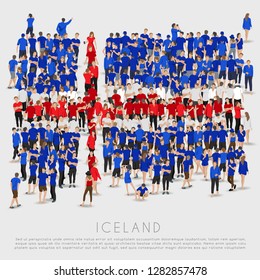 Crowd of people in shape of Iceland flag : Vector Illustration