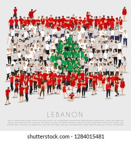 Crowd of people in shape of Lebanon flag : Vector Illustration