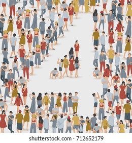 Crowd of People in The Shape of Number 4 : Vector Illustration