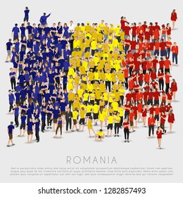 Crowd of people in shape of Romania flag : Vector Illustration