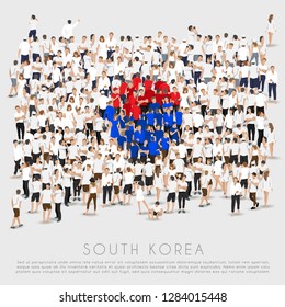 Crowd of people in shape of South Korea flag : Vector Illustration