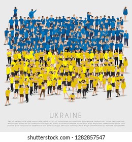 Crowd of people in shape of Ukraine flag : Vector Illustration