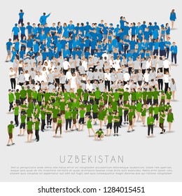 Crowd of people in shape of Uzbekistan flag : Vector Illustration