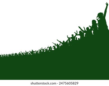 Crowd of people silhouette, cheerful fans people at stadium.  Sports event or concert. Vector illustration