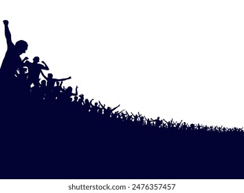 Crowd of people silhouette, cheerful fans people at stadium.  Sports event or concert. Vector illustration