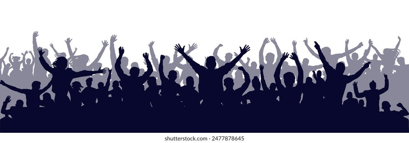 Crowd of people silhouette, cheerful fans people. Big event, concert or sport. Vector illustration