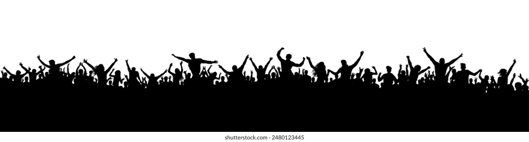 Crowd of people silhouette, cheerful fans people. Big event, concert or sport. Vector illustration