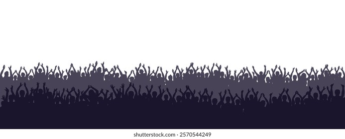 Crowd of people silhouette, cheerful fans people. Big event, concert or sport. Vector illustration