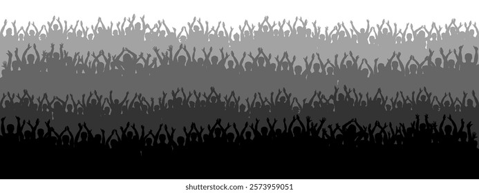 Crowd of people silhouette, cheerful fans people. Big event, concert or sport. Vector illustration