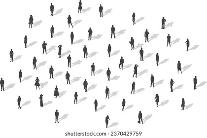 silueta de multitud, fondo blanco, vector