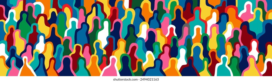 Crowd of people silhouettes , international web communication multicolored abstract background