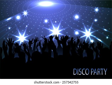 crowd of people, silhouettes in night club