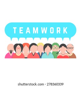 crowd of people with speech bubble. concept of unity, career, conversation, meeting, partnership, coworking center. isolated on white background. flat style trendy modern design vector illustration