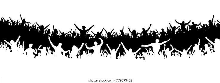 Crowd of people in the stadium. Crowd of sports fans. Silhouette vector. Banner, poster