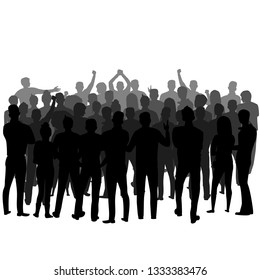 a crowd of people standing backwards. vector silhouette of a group of people