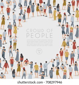 Crowd of People Standing in Circle Shaped Frame on White Background : Vector Illustration