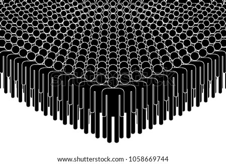 Crowd. People standing in a crowd. Human silhouettes. Black and white. Vector illustration.