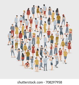 Crowd of People Standing in The Shape of Circle on White Background : Vector Illustration