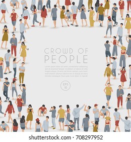 Crowd of People Standing in Square Shaped Frame on White Background : Vector Illustration