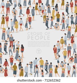Crowd of People Standing in Star Shaped Frame on White Background : Vector Illustration