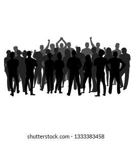 a crowd of people stands with their backs. vector silhouette of a group of people