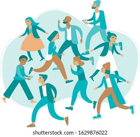 Crowd of people in stress flat vector illustration