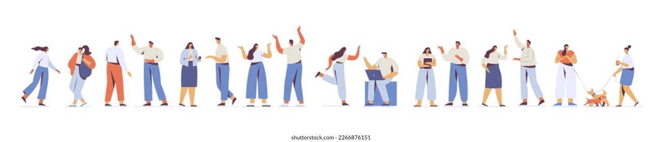 Crowd of  people. People talking flat silhouette vector horizontal banner