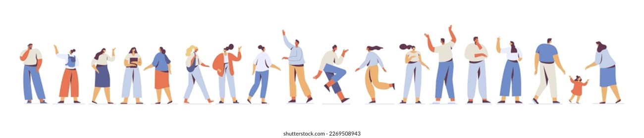 Crowd of  people. People talking flat silhouette vector horizontal banner