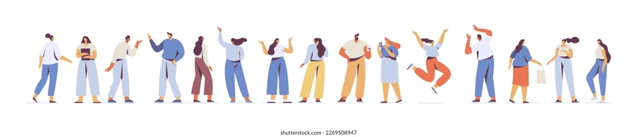 Crowd of  people. People talking flat silhouette vector horizontal banner