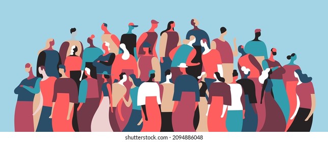 Multitud de personas hablando e interactuando unos con otros - ilustración vectorial