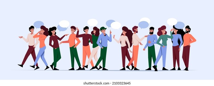 Crowd people talking. Social connection of characters teamwork speaks interesting group conversation garish vector concept background