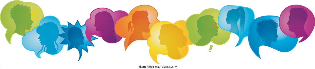 Crowd people talking.Diversity people.Multicultural population.Many multiethnic people who communicate speak and share ideas.Confusion and disorganization.Immigration.Globalization