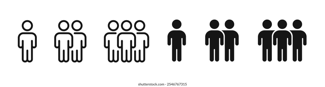 Crowd of people, two and one human vector icon.