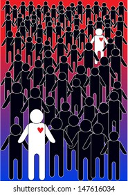 crowd of people, vector design with silhouettes isolated on gradient colorful background
