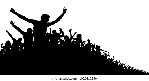 Crowd of people, vector silhouette background. Concert, party, sport, sports fans, cheerful applause