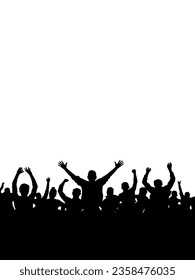 Crowd of people, vertical banner. Music or sport fans, cheerful people. Vector illustration.