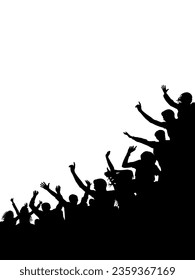 Crowd of people, vertical banner. Music or sport fans, cheerful people. Vector illustration.