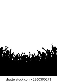 Crowd of people, vertical banner. Music or sport fans, cheerful people. Vector illustration.