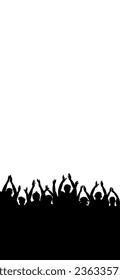 Crowd of people, vertical banner. Music or sport fans, cheerful people. Vector illustration.